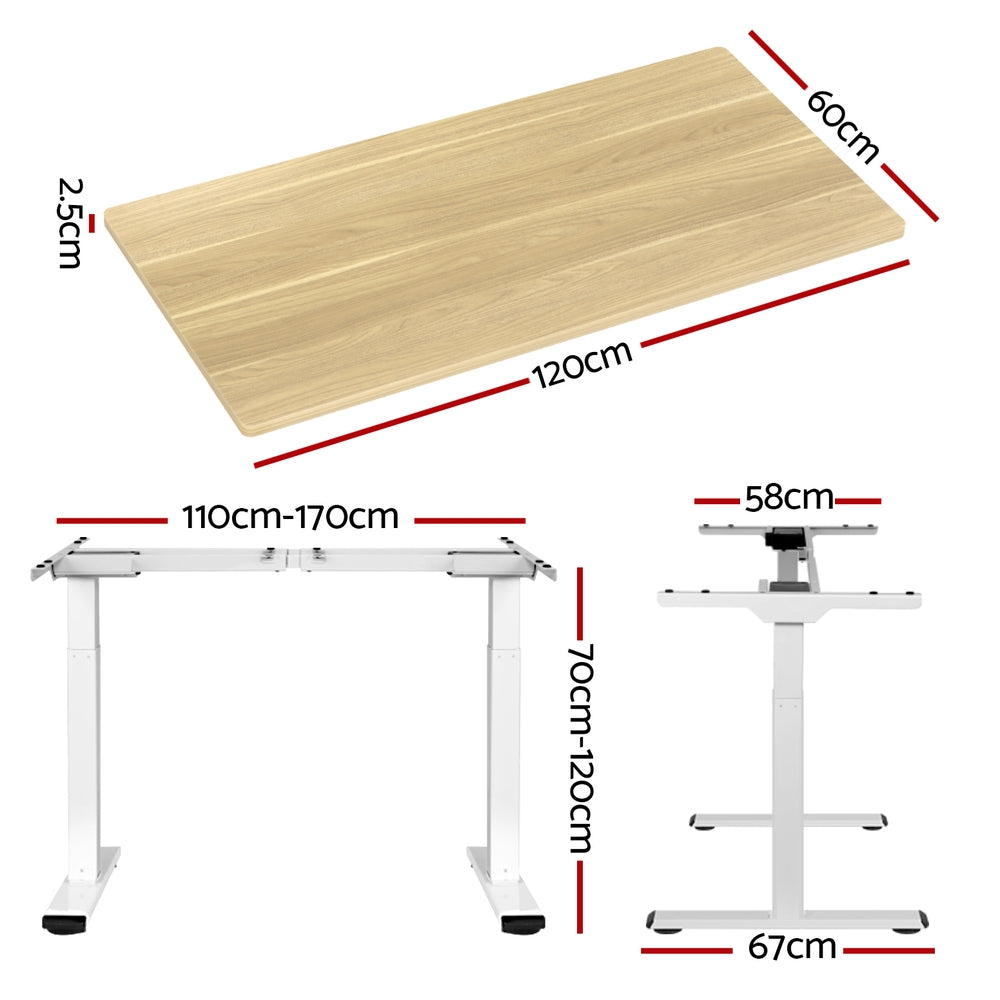 Desks: Artiss Standing Desk Motorised Dual Motor 120CM White Oak