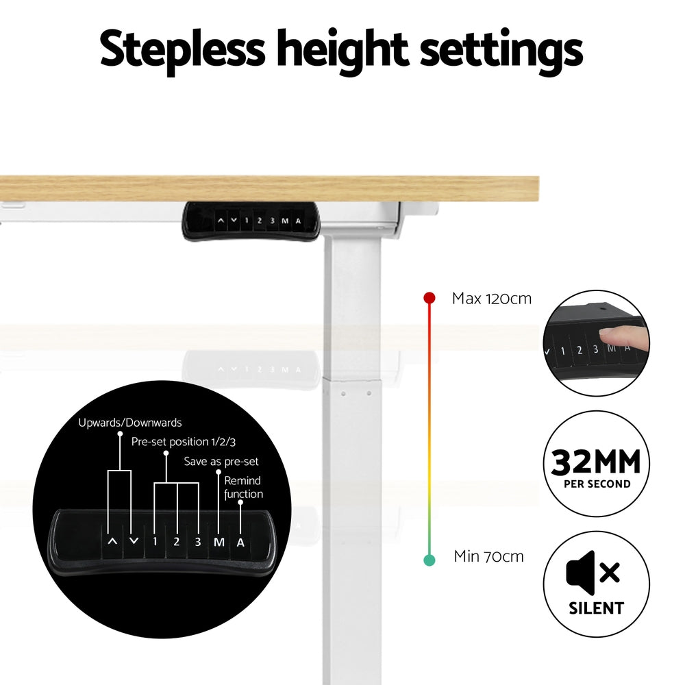 Desks: Artiss Standing Desk Motorised Dual Motor 120CM White Oak