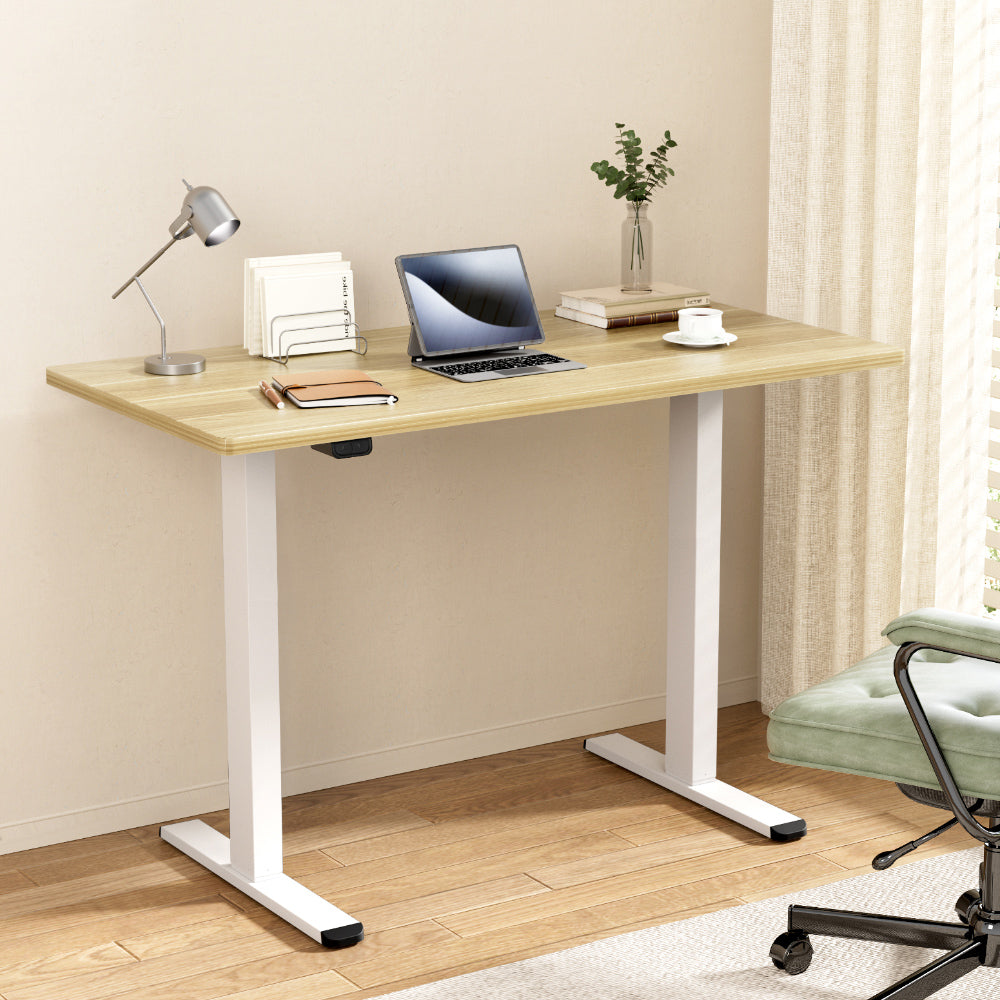 Desks: Artiss Standing Desk Motorised Dual Motor 140CM White Oak