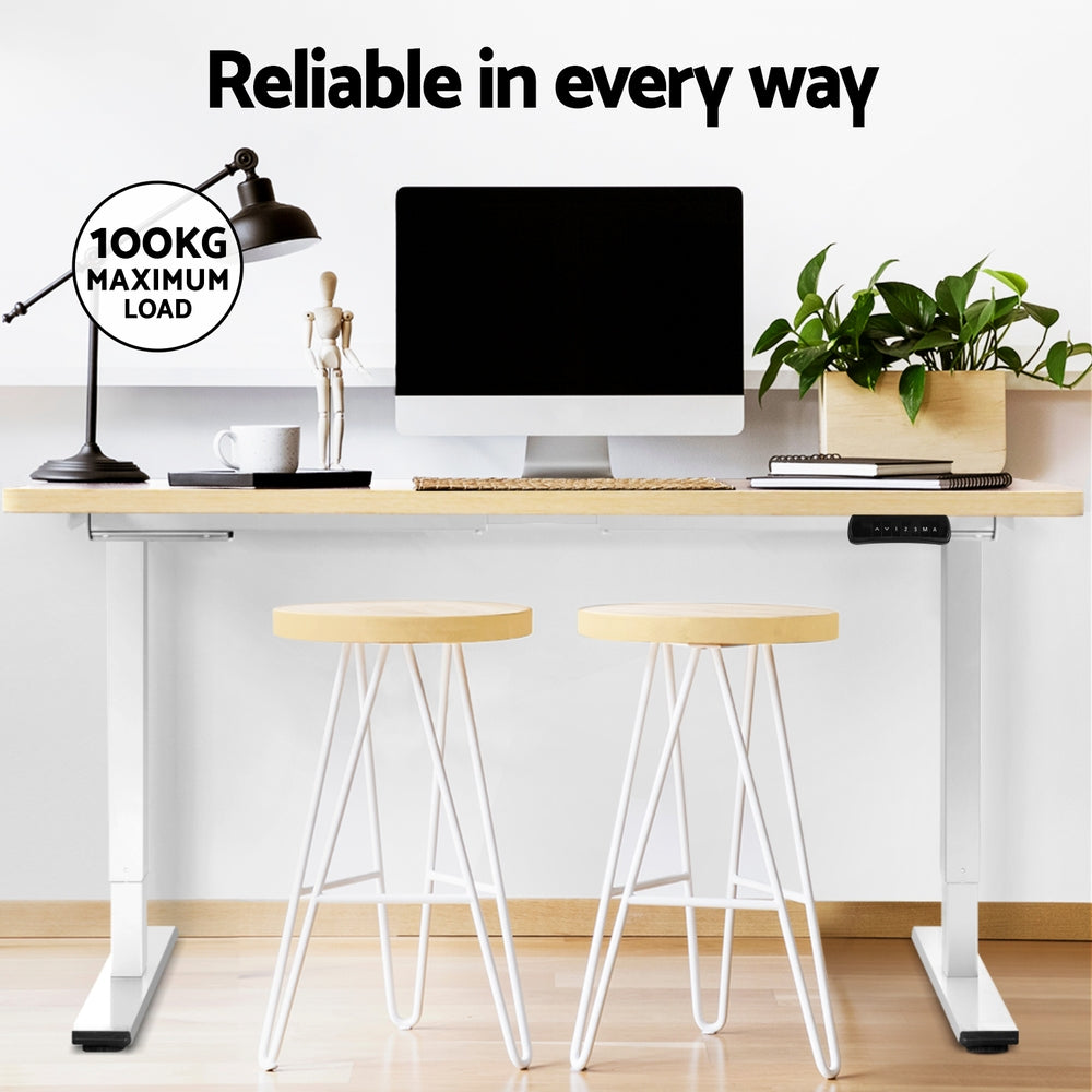 Desks: Artiss Standing Desk Motorised Dual Motor 140CM White Oak