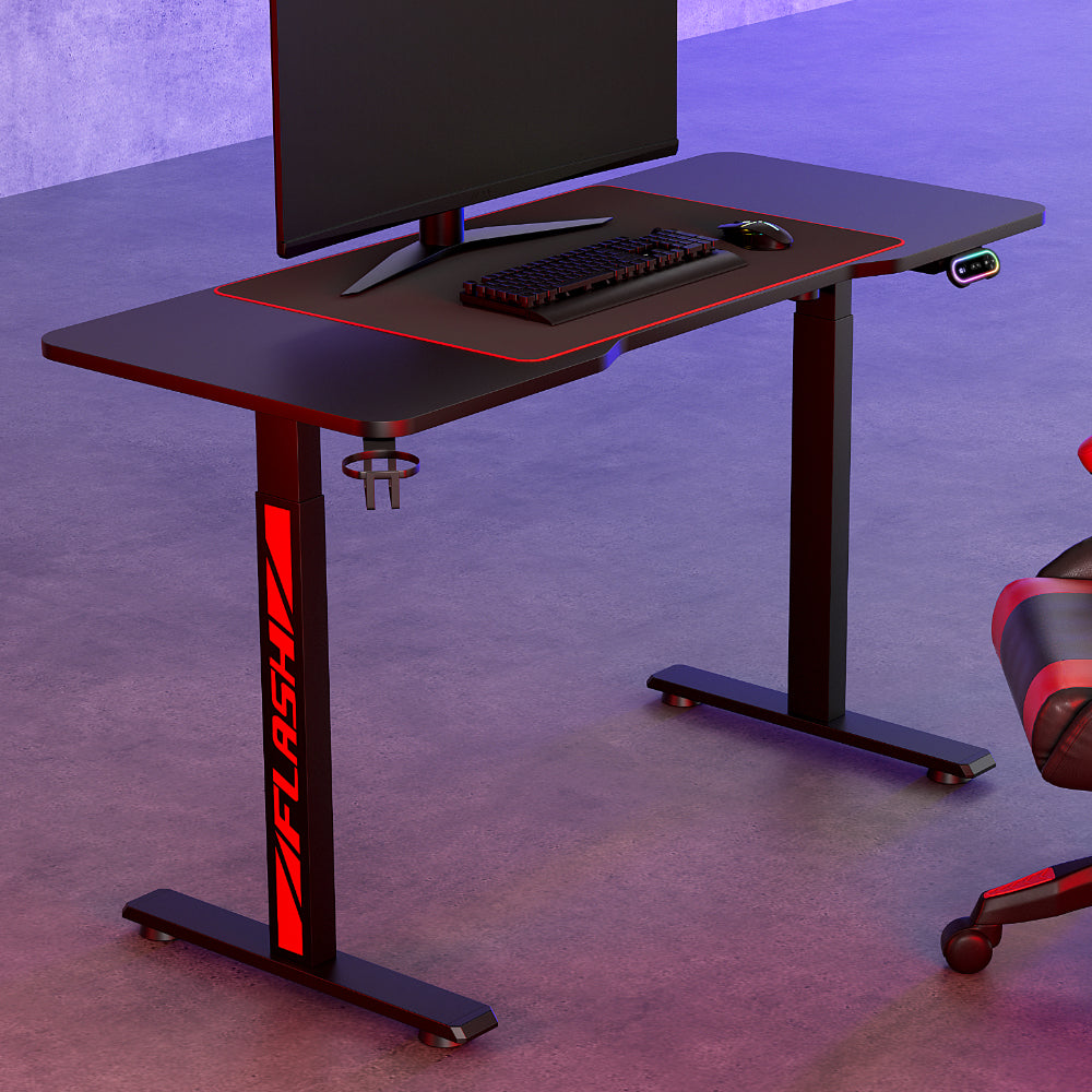 Desks: Artiss Electric Gaming Desk RGB Sit Stand Height Adjustable Table Black