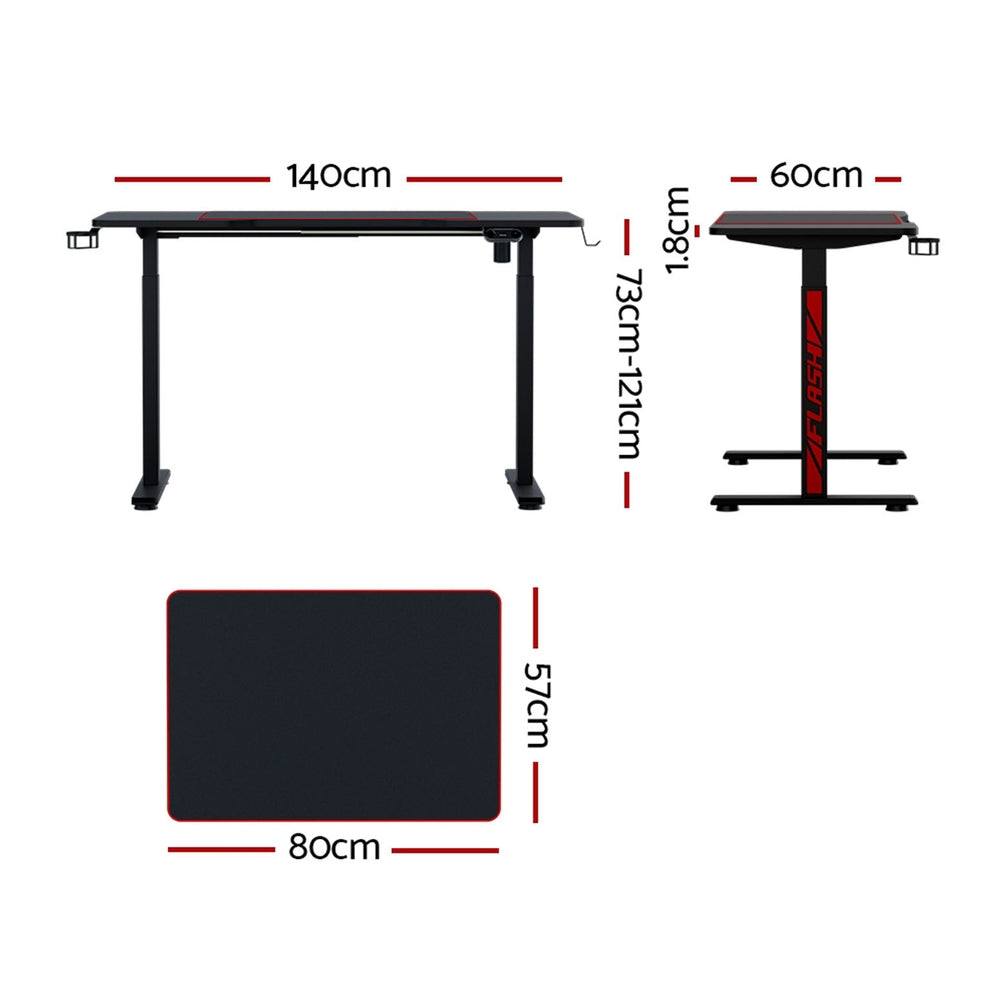 Desks: Artiss Electric Gaming Desk RGB Sit Stand Height Adjustable Table Black