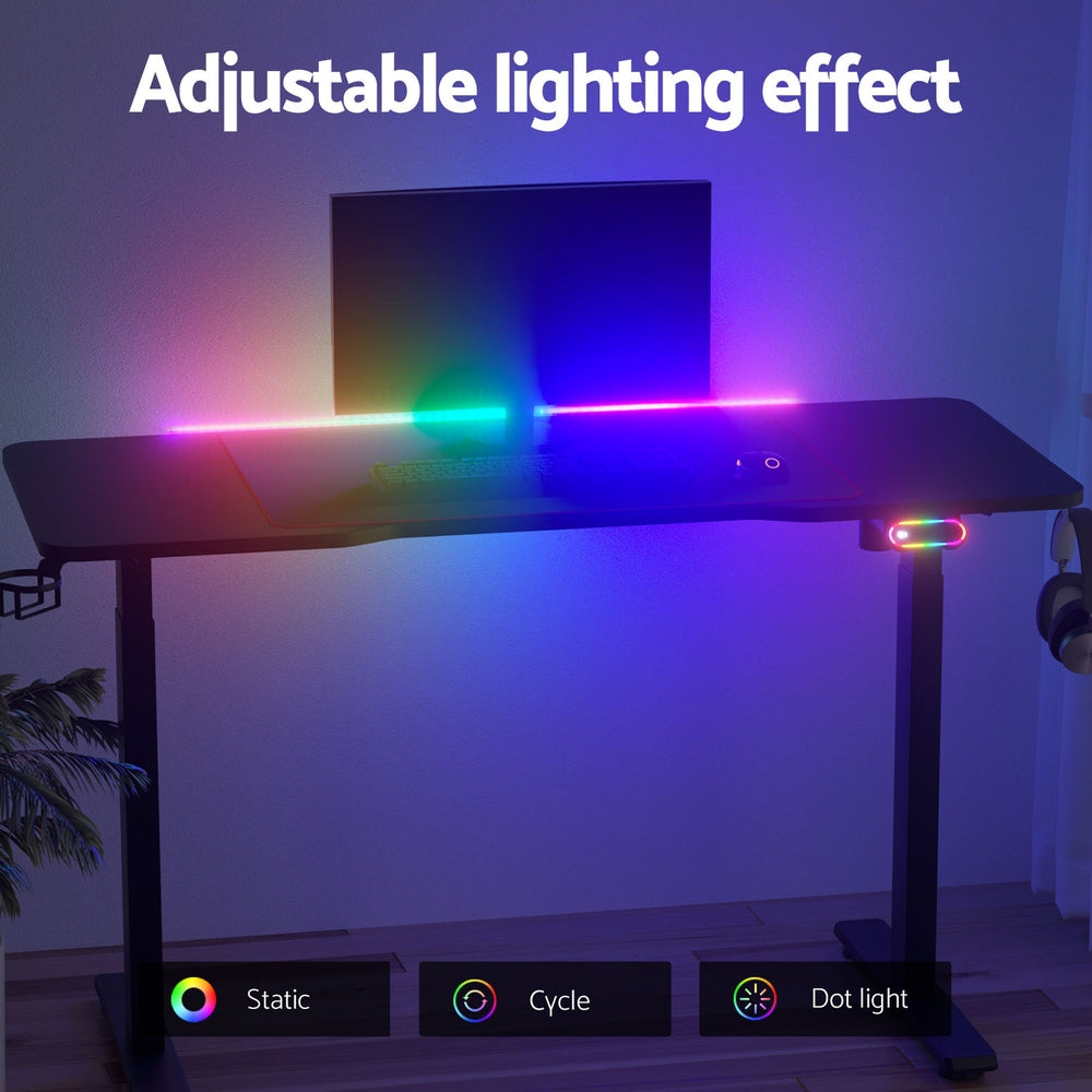 Desks: Artiss Electric Gaming Desk RGB Sit Stand Height Adjustable Table Black