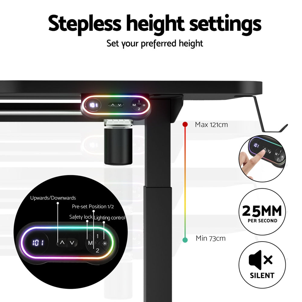 Desks: Artiss Electric Gaming Desk RGB Sit Stand Height Adjustable Table Black