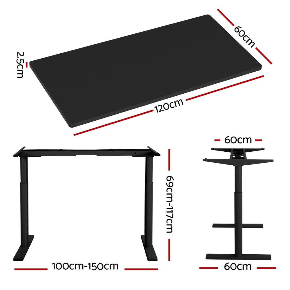 Desks: Artiss Standing Desk Motorised Electric Dual Motor Black 120CM