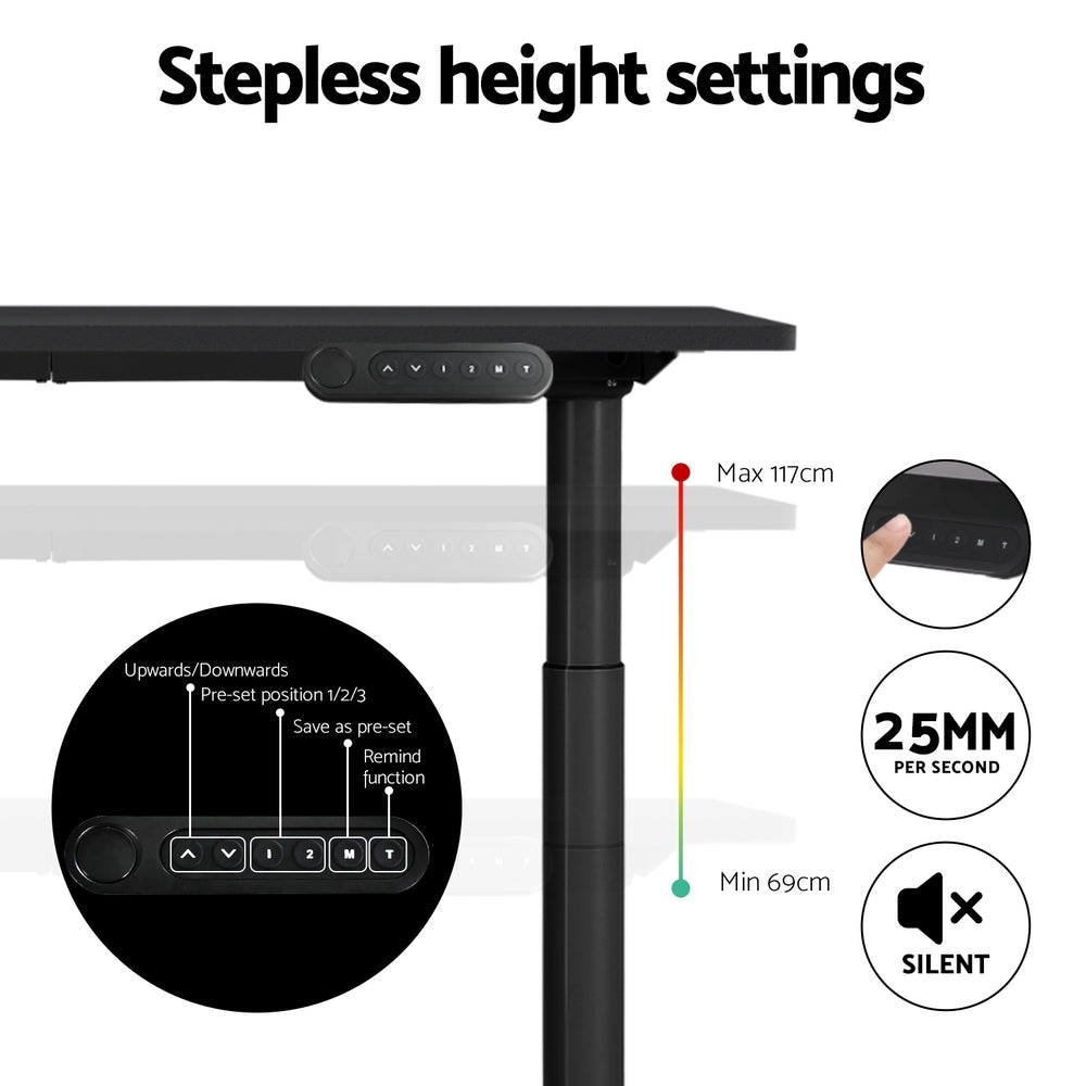 Desks: Artiss Standing Desk Motorised Electric Dual Motor Black 140CM