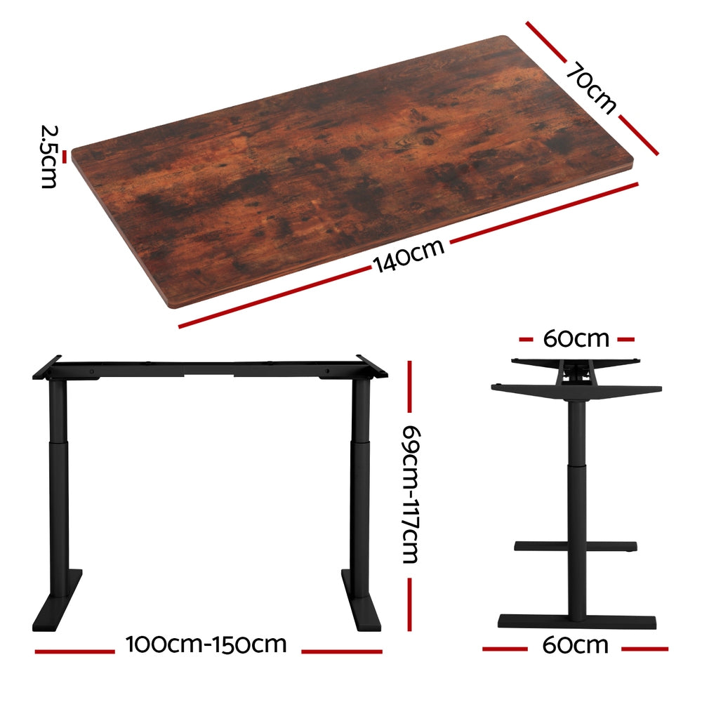 Desks: Artiss Standing Desk Motorised Electric Dual Motor Rustic Brown 140CM