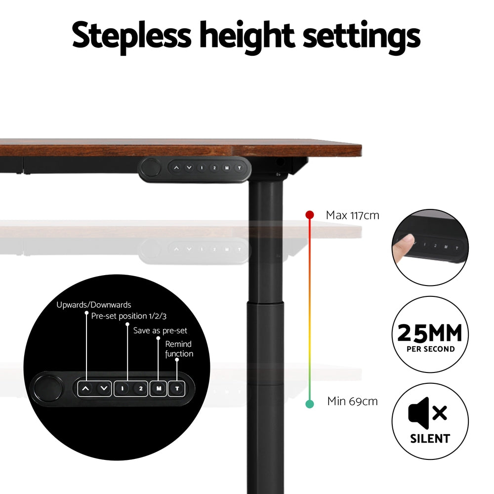 Desks: Artiss Standing Desk Motorised Electric Dual Motor Rustic Brown 140CM