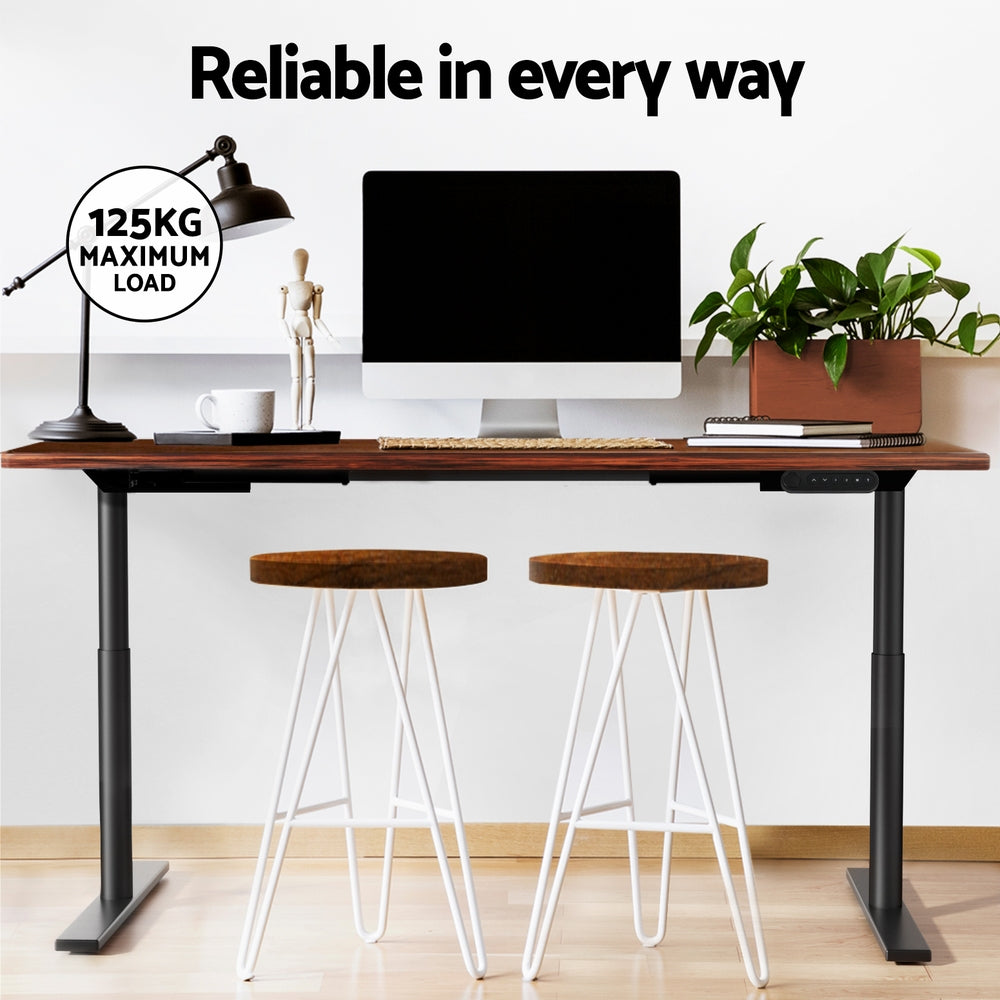 Desks: Artiss Standing Desk Motorised Electric Dual Motor Rustic Brown 140CM