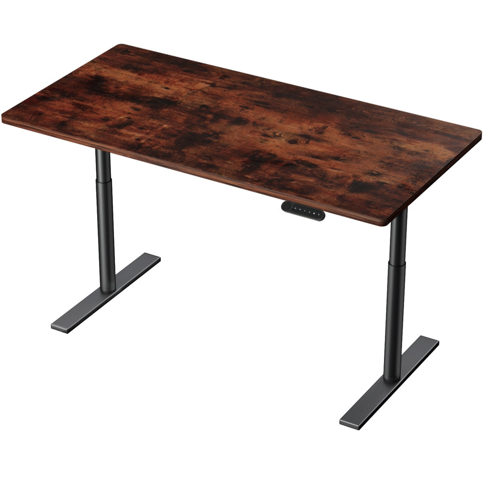 Desks: Artiss Standing Desk Motorised Electric Dual Motor Rustic Brown 140CM