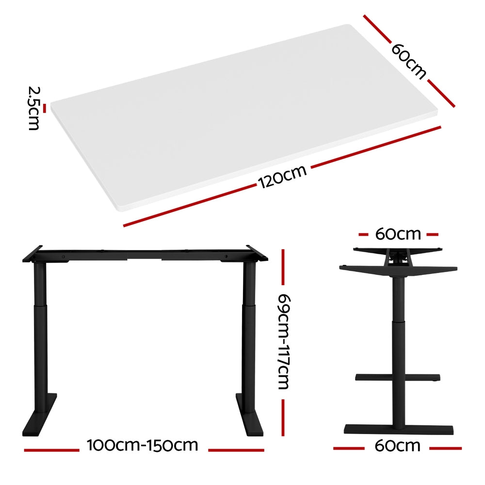 Desks: Artiss Standing Desk Motorised Electric Dual Motor White 120CM