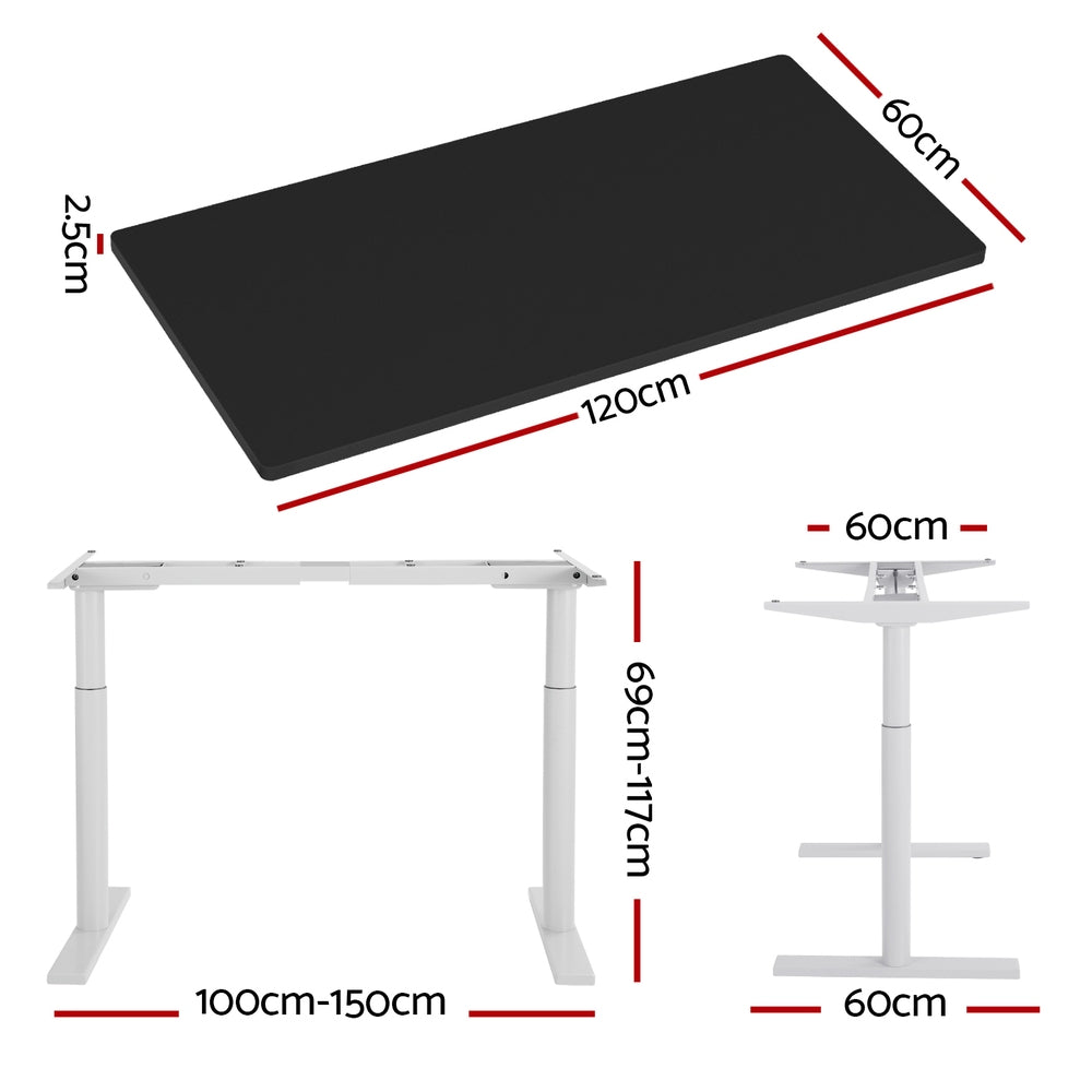 Desks: Artiss Electric Standing Desk Sit Stand Desks Motorised Dual Motor 120CM Black