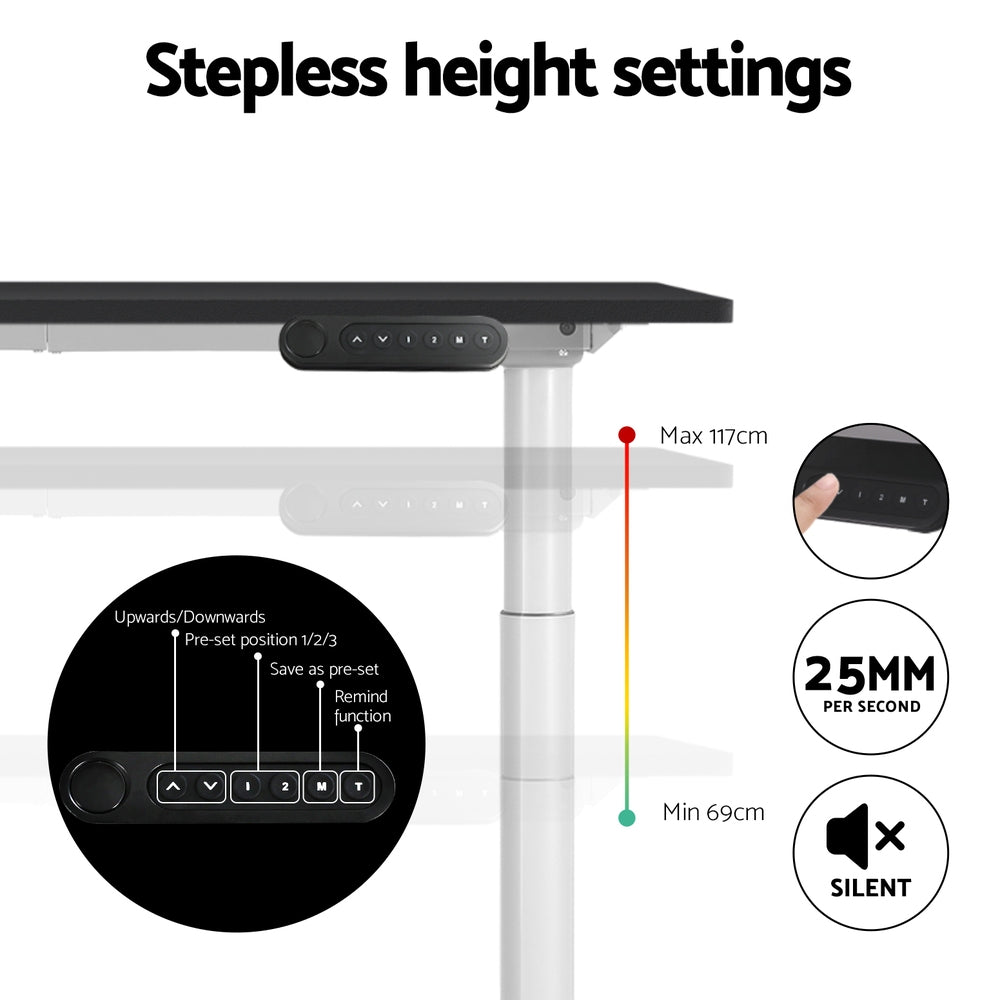 Desks: Artiss Electric Standing Desk Sit Stand Desks Motorised Dual Motor 120CM Black