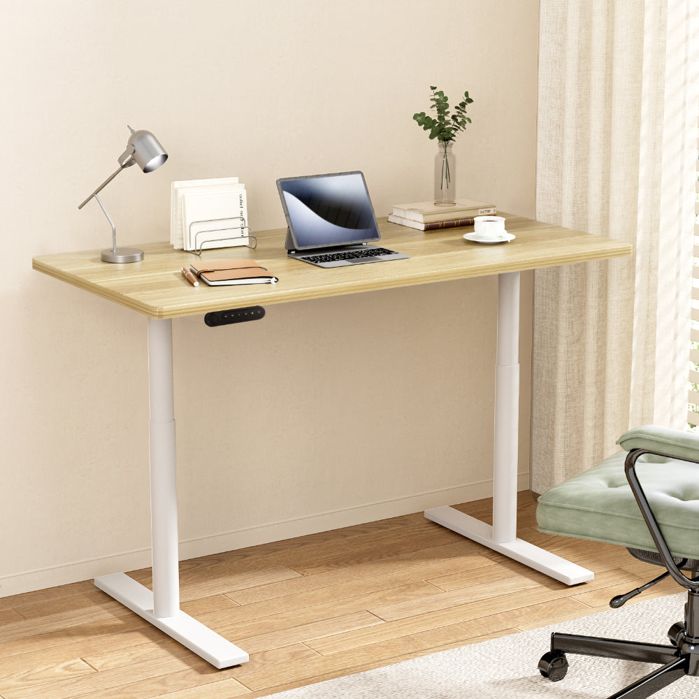 Desks: Artiss Standing Desk Motorised Electric Dual Motor 140CM White Oak