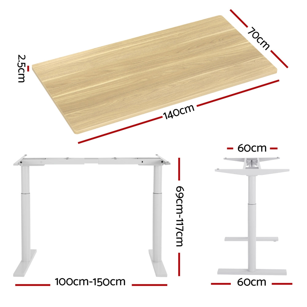 Desks: Artiss Standing Desk Motorised Electric Dual Motor 140CM White Oak