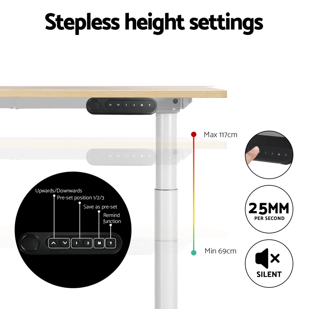 Desks: Artiss Standing Desk Motorised Electric Dual Motor 140CM White Oak