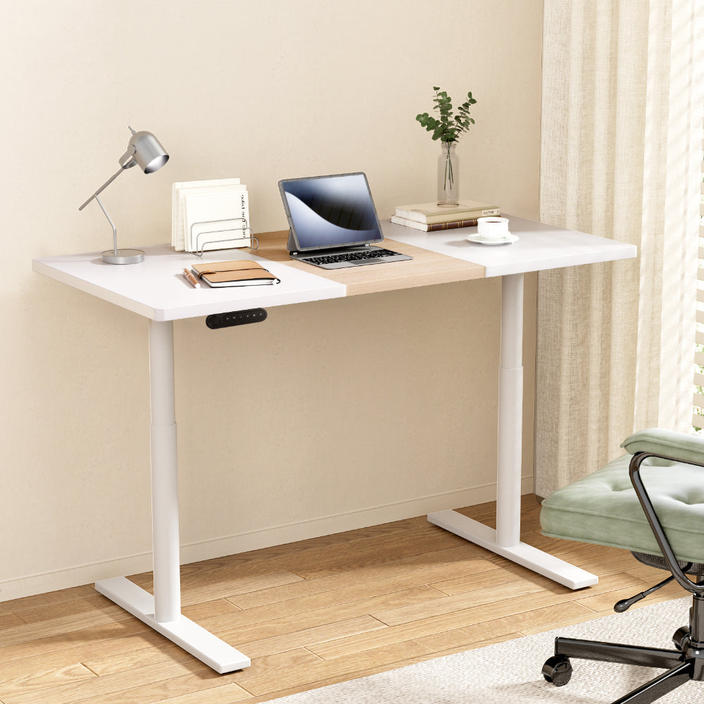 Desks: Artiss Standing Desk Motorised Electric Dual Motor Splice White Pine 120CM