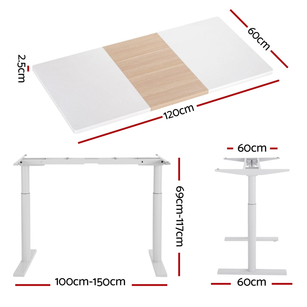 Desks: Artiss Standing Desk Motorised Electric Dual Motor Splice White Pine 120CM