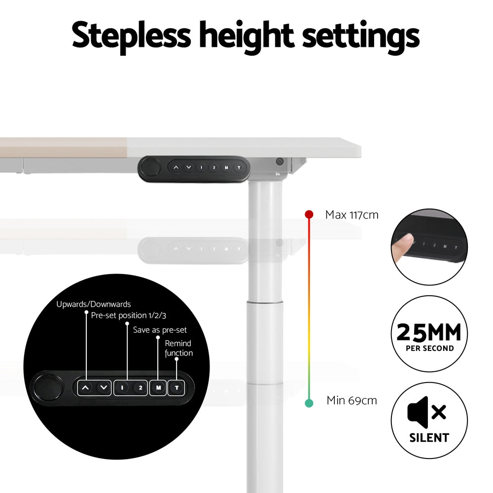 Desks: Artiss Standing Desk Motorised Electric Dual Motor Splice White Pine 120CM