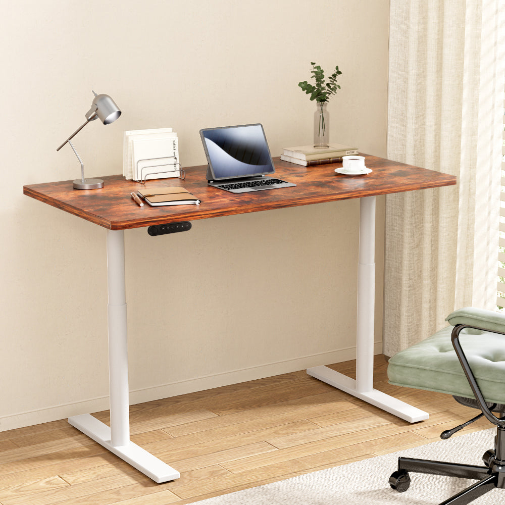 Desks: Artiss Standing Desk Motorised Electric Dual Motor 120CM Rustic Brown
