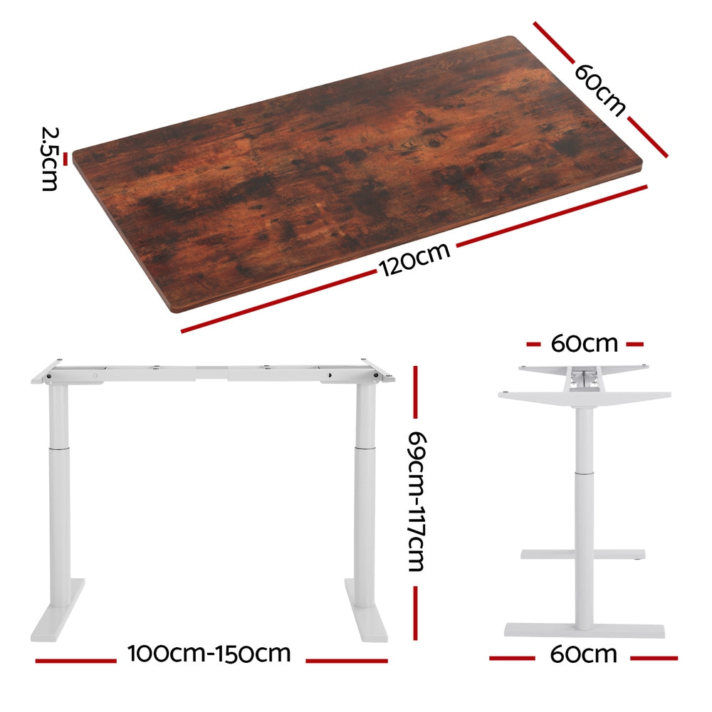 Desks: Artiss Standing Desk Motorised Electric Dual Motor 120CM Rustic Brown