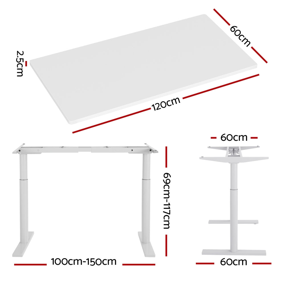 Desks: Artiss Standing Desk Motorised Electric Dual Motor 120CM White
