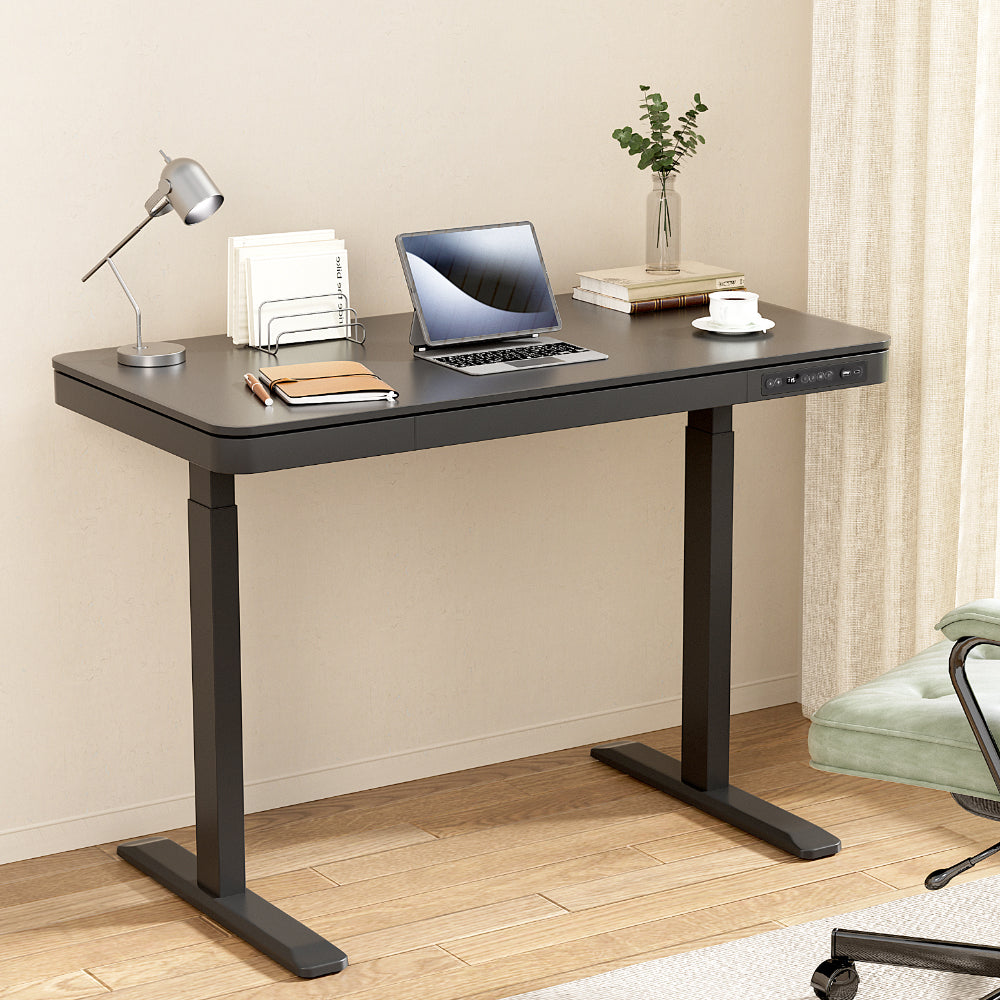 Desks: Artiss Standing Desk Motorised Electric Motor Drawer 120CM Black