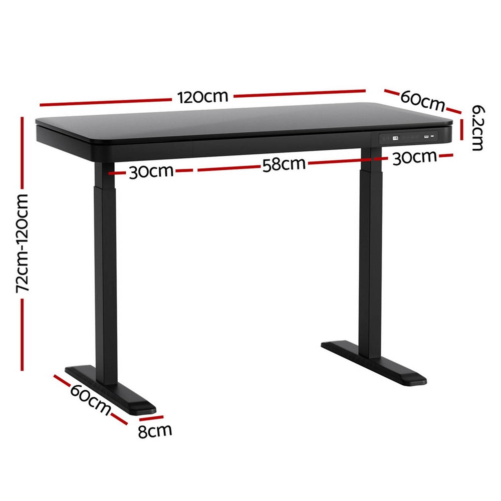 Desks: Artiss Standing Desk Motorised Electric Motor Drawer 120CM Black