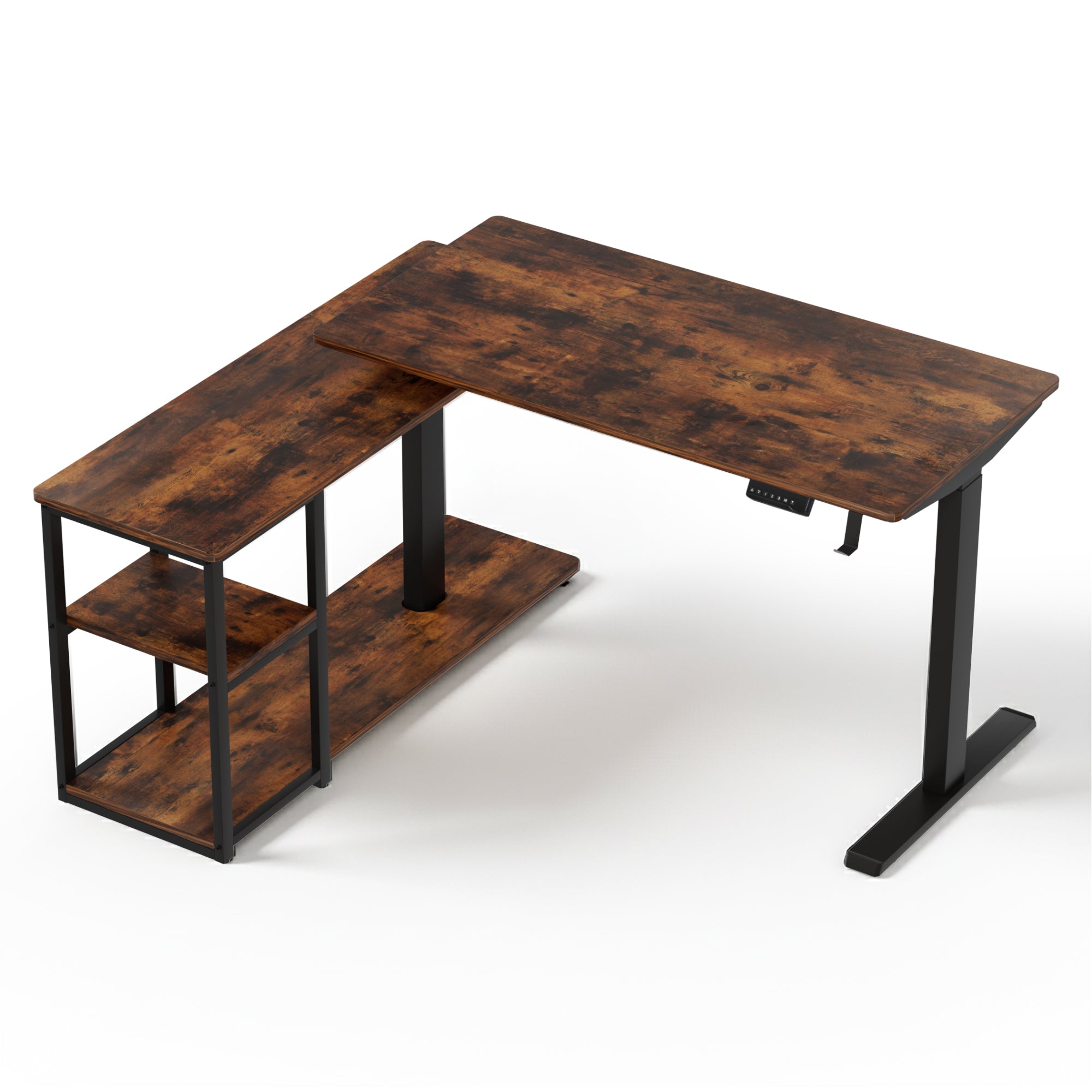 Desks: Artiss Electric Standing Desk Adjustable Motorised 120CM L Shaped Rustic Brown