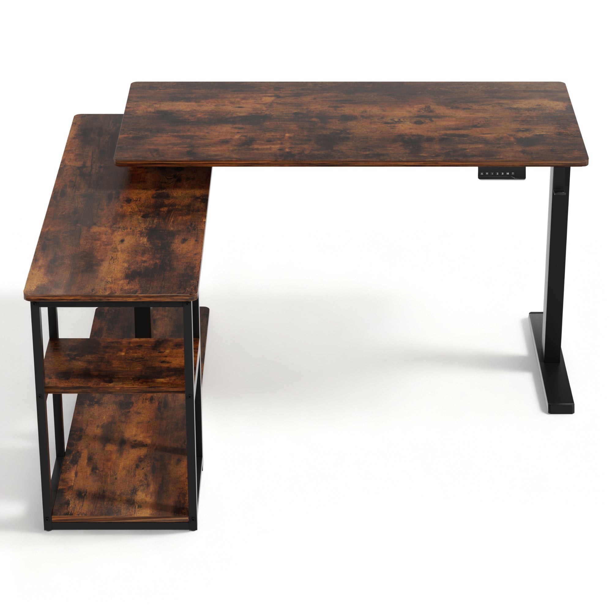 Desks: Artiss Electric Standing Desk Adjustable Motorised 120CM L Shaped Rustic Brown