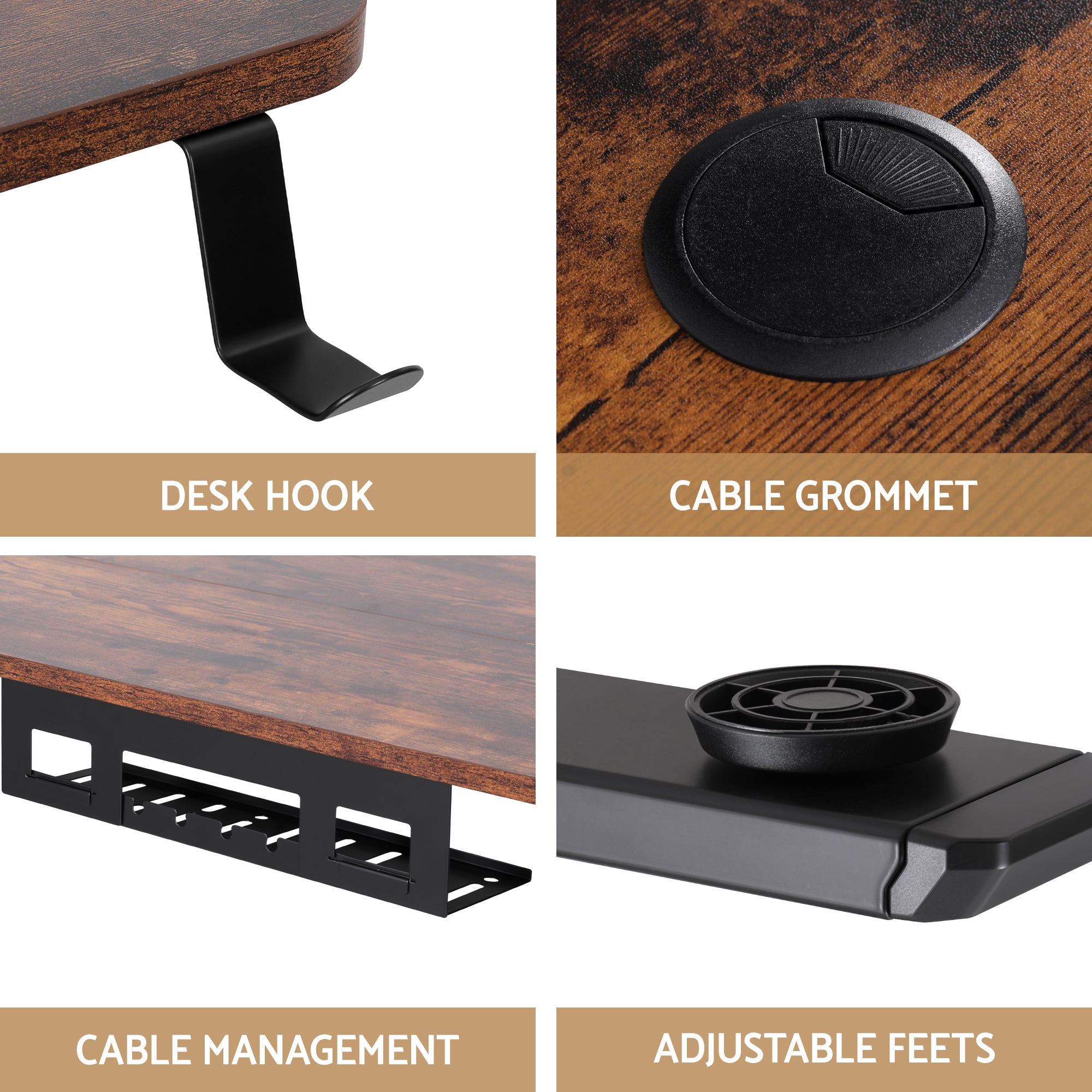 Desks: Artiss Electric Standing Desk Adjustable Motorised 120CM L Shaped Rustic Brown