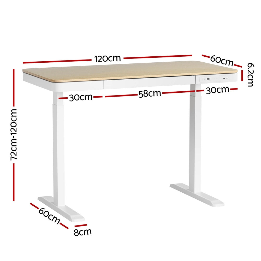 Desks: Artiss Standing Desk Motorised Electric Dual Motor Draw 120CM Oak