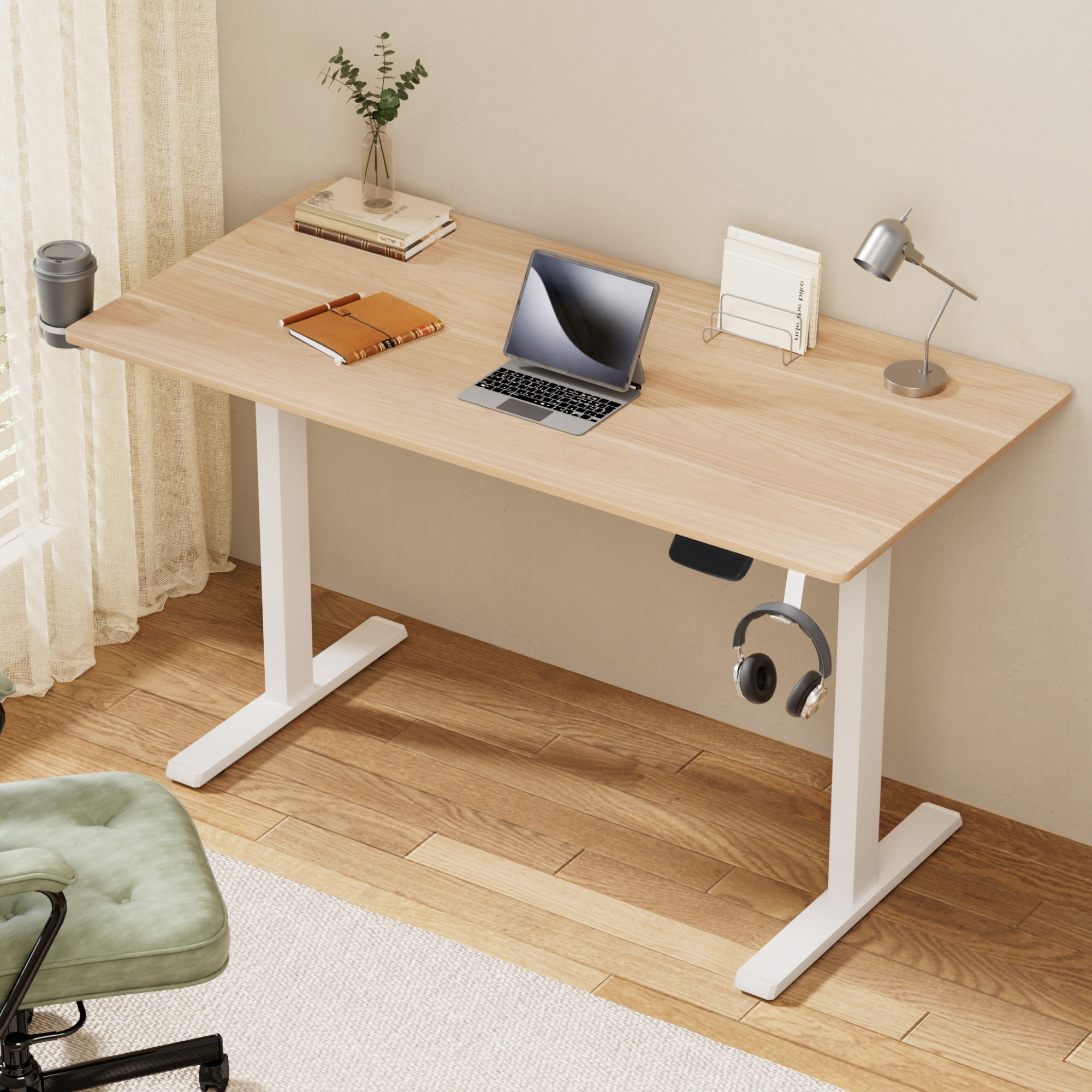 Desks: Artiss Standing Desk Sit Stand Touch Control Electric Oak 140CM