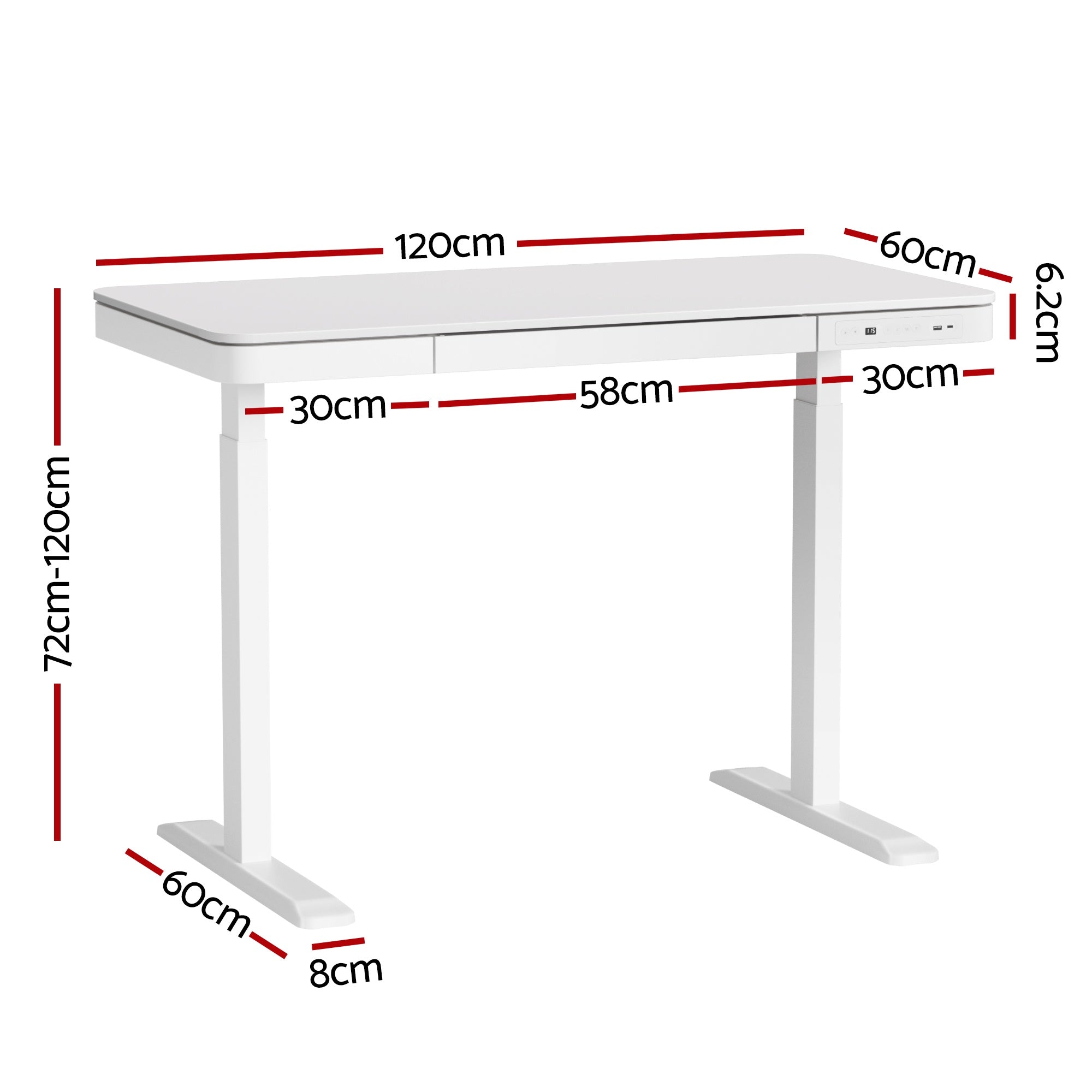 Desks: Artiss Standing Desk Motorised Electric Desks Drawer 120CM White