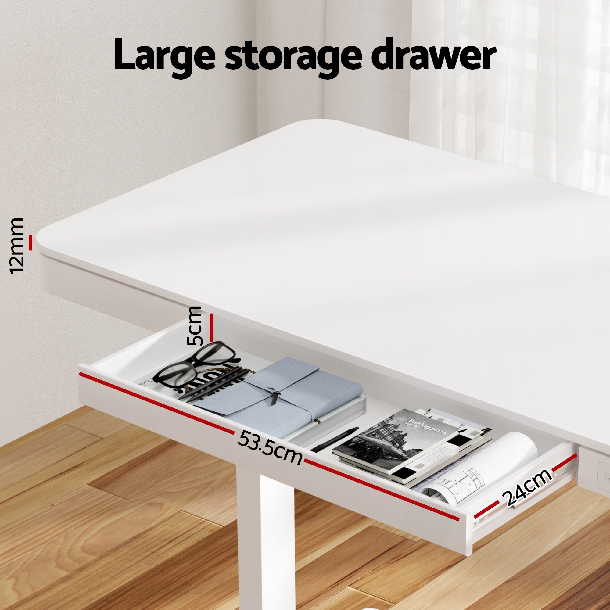 Desks: Artiss Standing Desk Motorised Electric Desks Drawer 120CM White