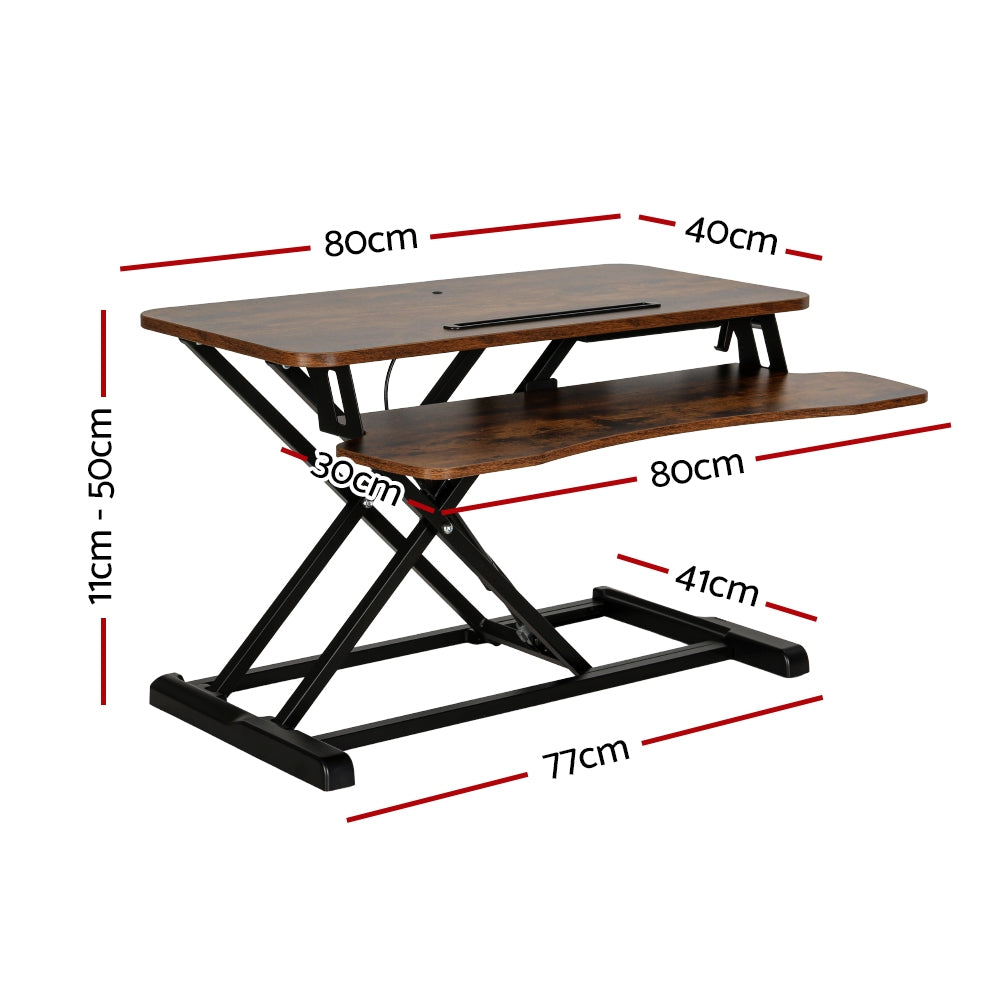 Desks: Artiss Standing Desk Riser Height Adjustable Rustic Brown 80CM