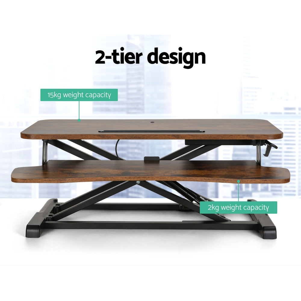 Desks: Artiss Standing Desk Riser Height Adjustable Rustic Brown 80CM