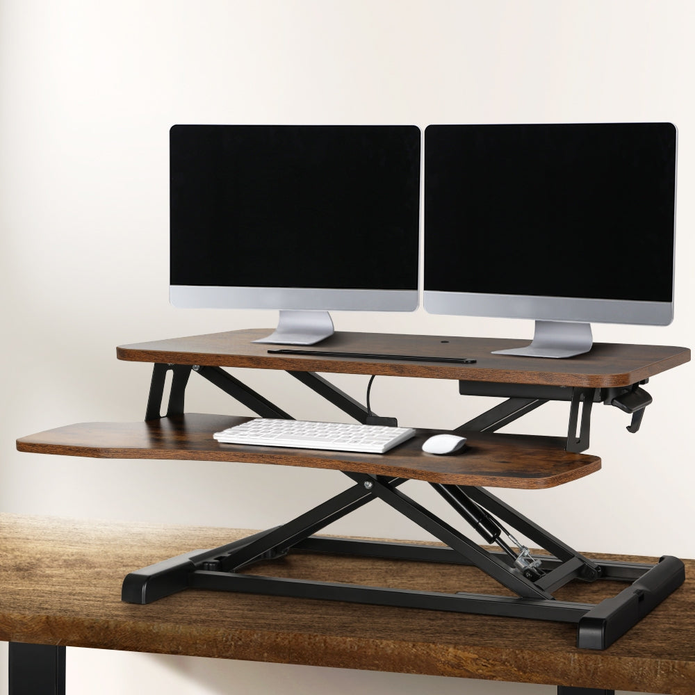 Desks: Artiss Standing Desk Riser Height Adjustable Rustic Brown 80CM