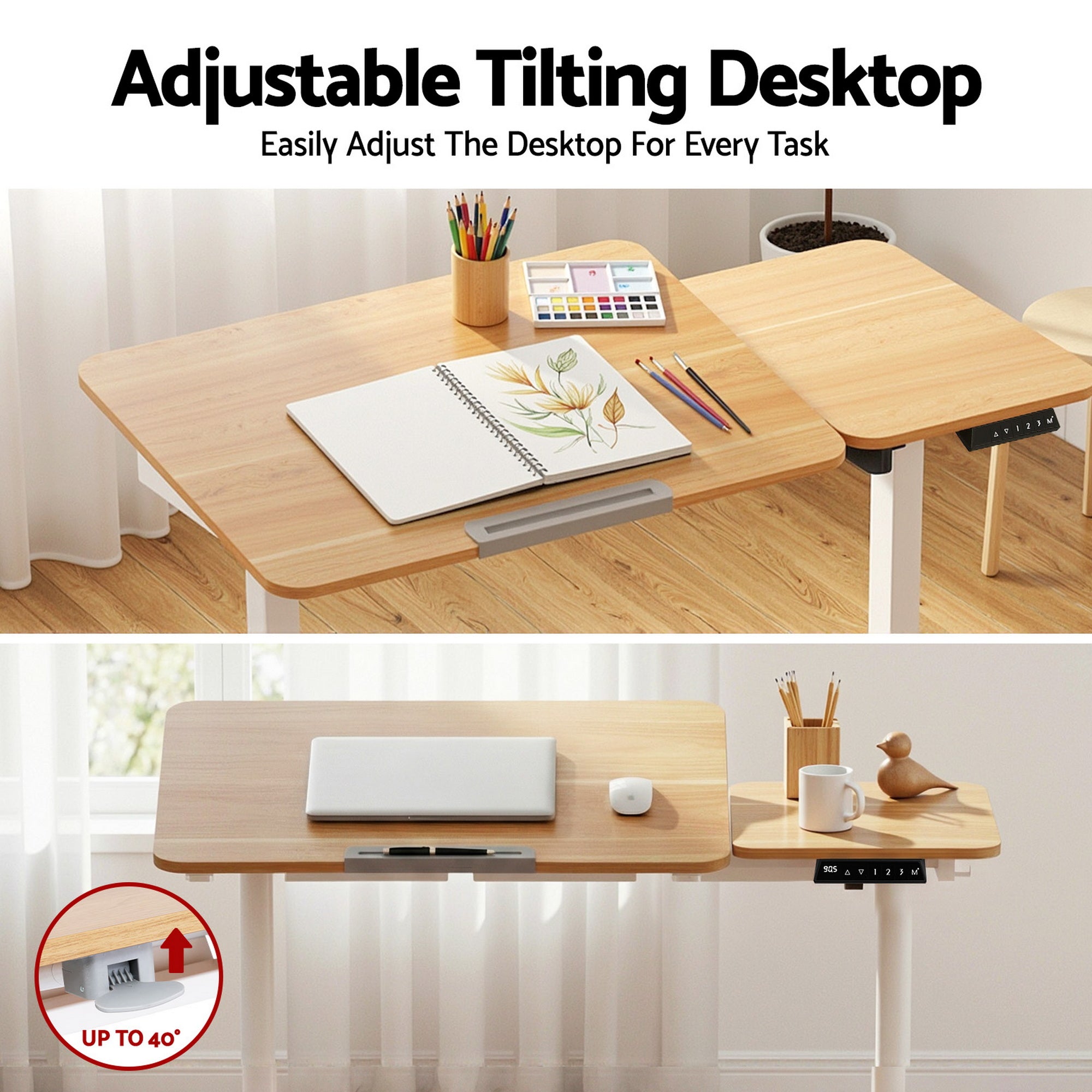 Artiss Electric Standing Desk Height Adjustable Sit Stand Desk Tilting Top