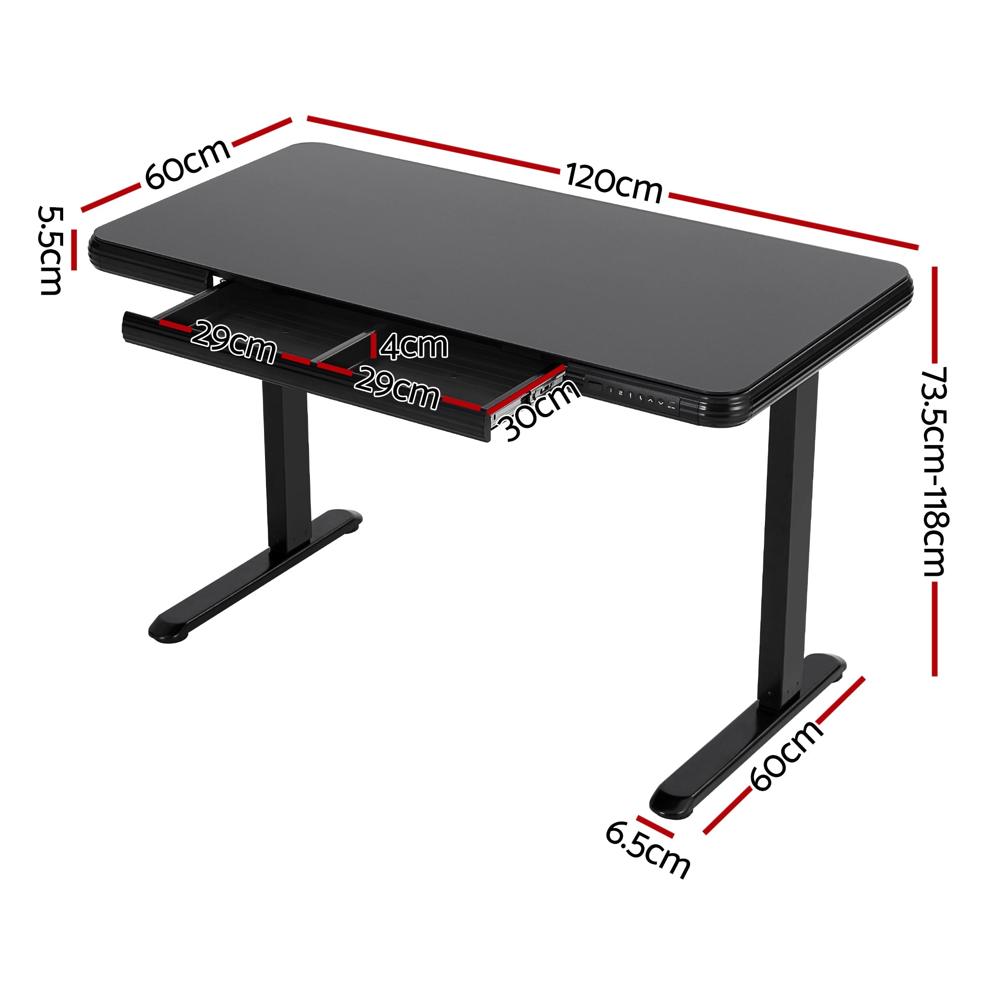 Desks: Artiss Electric Standing Desk Motorised Glass Top Black 120CM