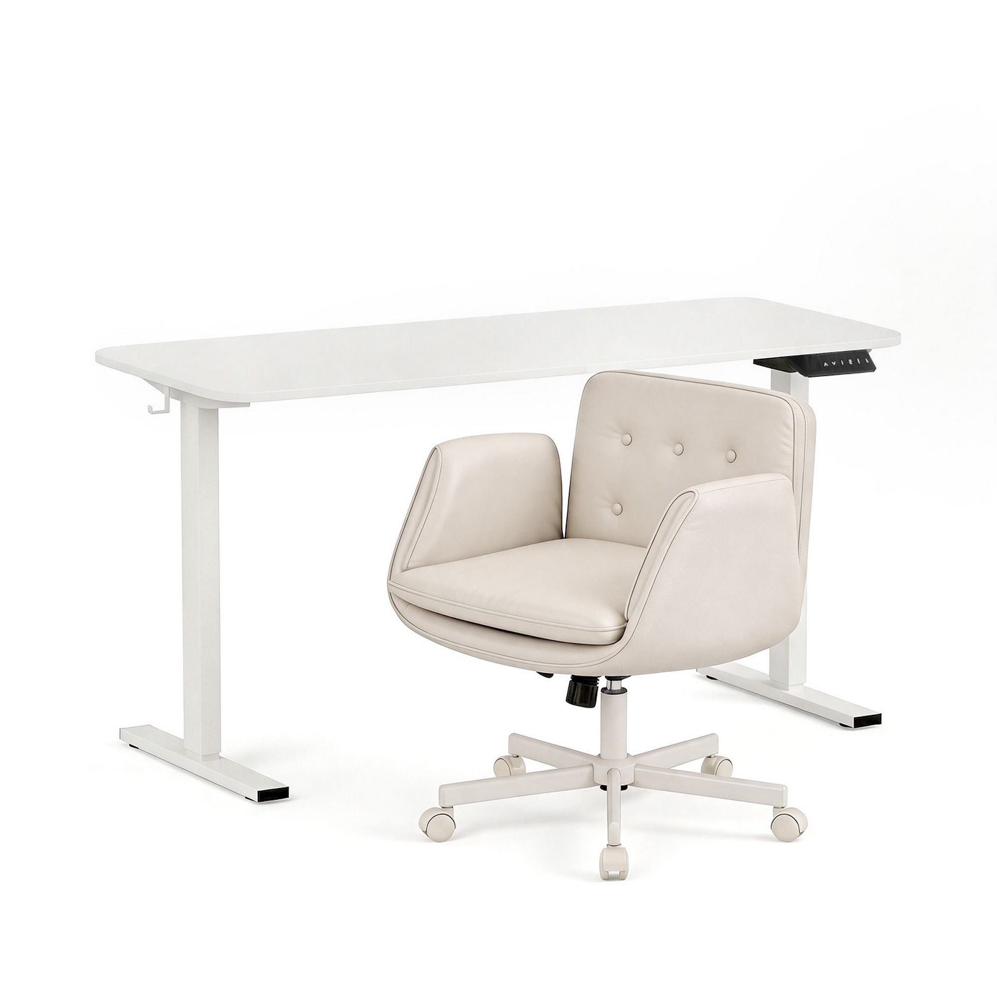 Artiss Criss Cross Chair with Wheels & Adjustable Armrests and Electric Standing Desk 140cm with Memory Presets, Ergonomic Cross Legged Chair and Office Desk Set