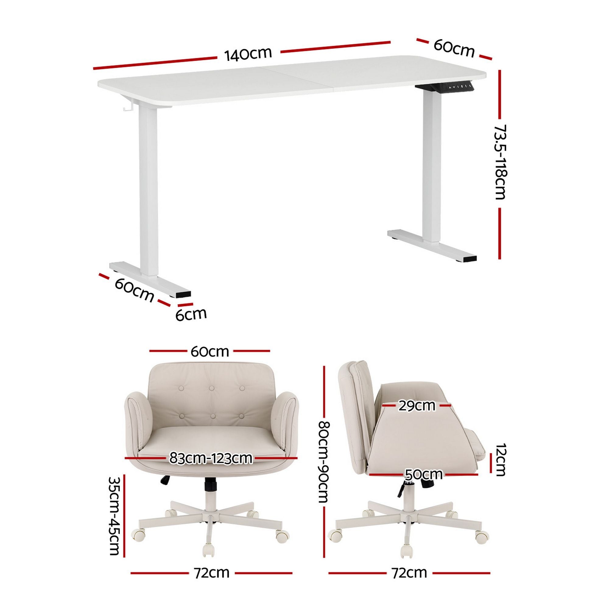 Artiss Criss Cross Chair with Wheels & Adjustable Armrests and Electric Standing Desk 140cm with Memory Presets, Ergonomic Cross Legged Chair and Office Desk Set