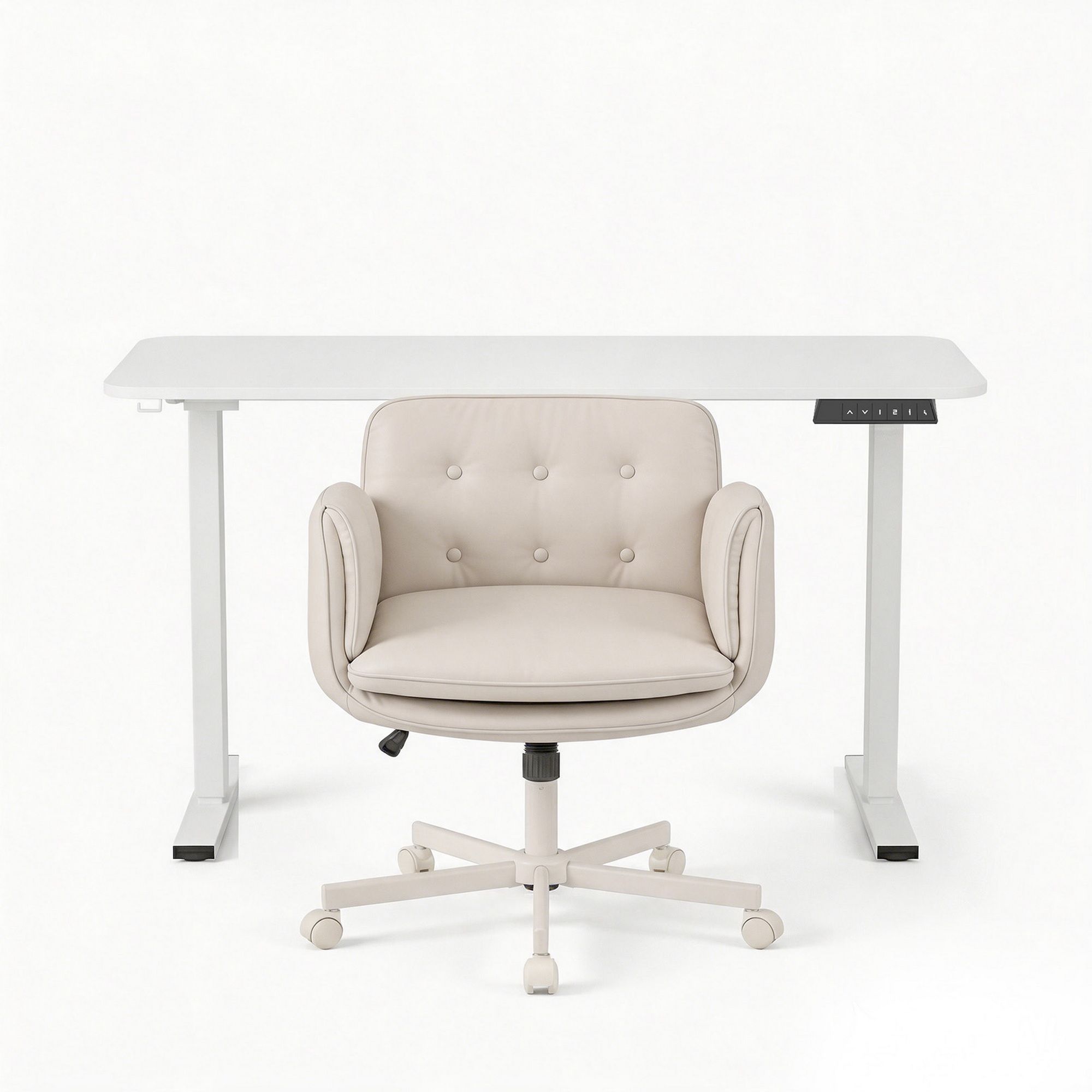 Artiss Criss Cross Chair with Wheels & Adjustable Armrests and Electric Standing Desk 140cm with Memory Presets, Ergonomic Cross Legged Chair and Office Desk Set