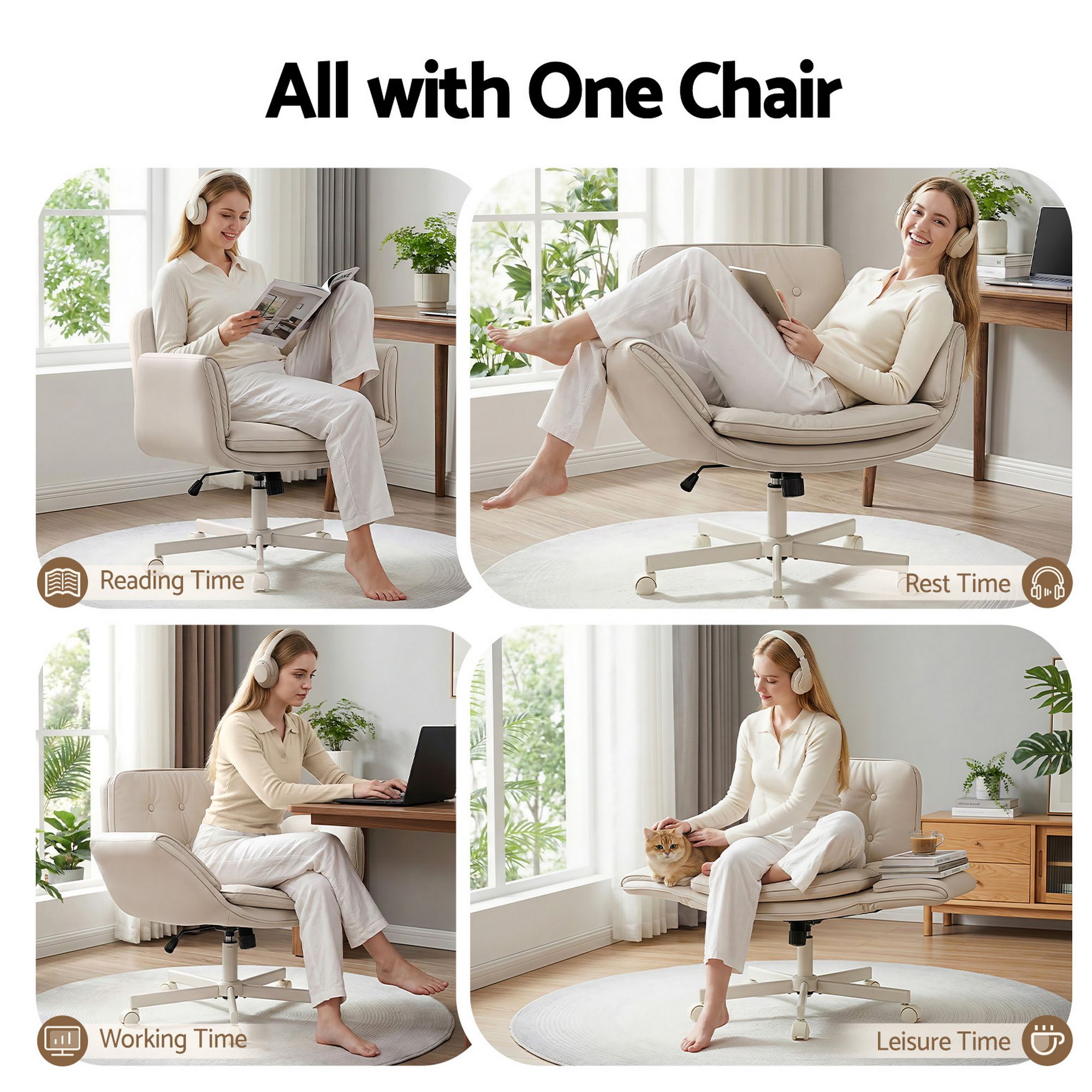 Artiss Criss Cross Chair with Wheels & Adjustable Armrests and Electric Standing Desk 140cm with Memory Presets, Ergonomic Cross Legged Chair and Office Desk Set