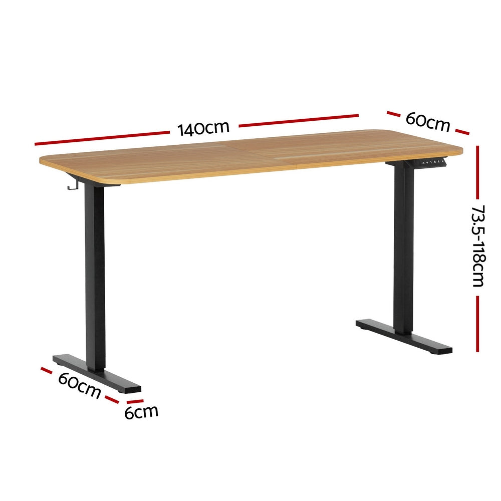 Desks: Artiss Electric Standing Desk 140cm Adjustable Height Motorised Home Office Desk Oak Black