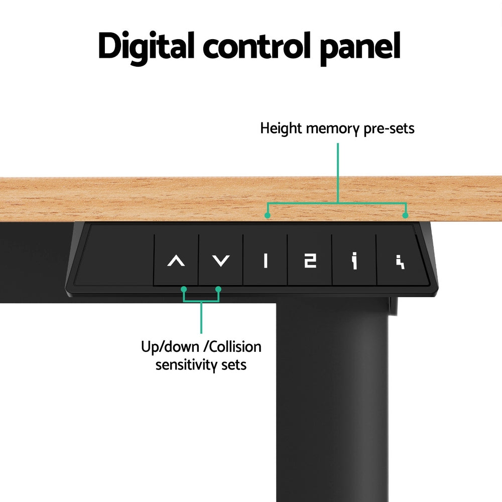 Desks: Artiss Electric Standing Desk 140cm Adjustable Height Motorised Home Office Desk Oak Black