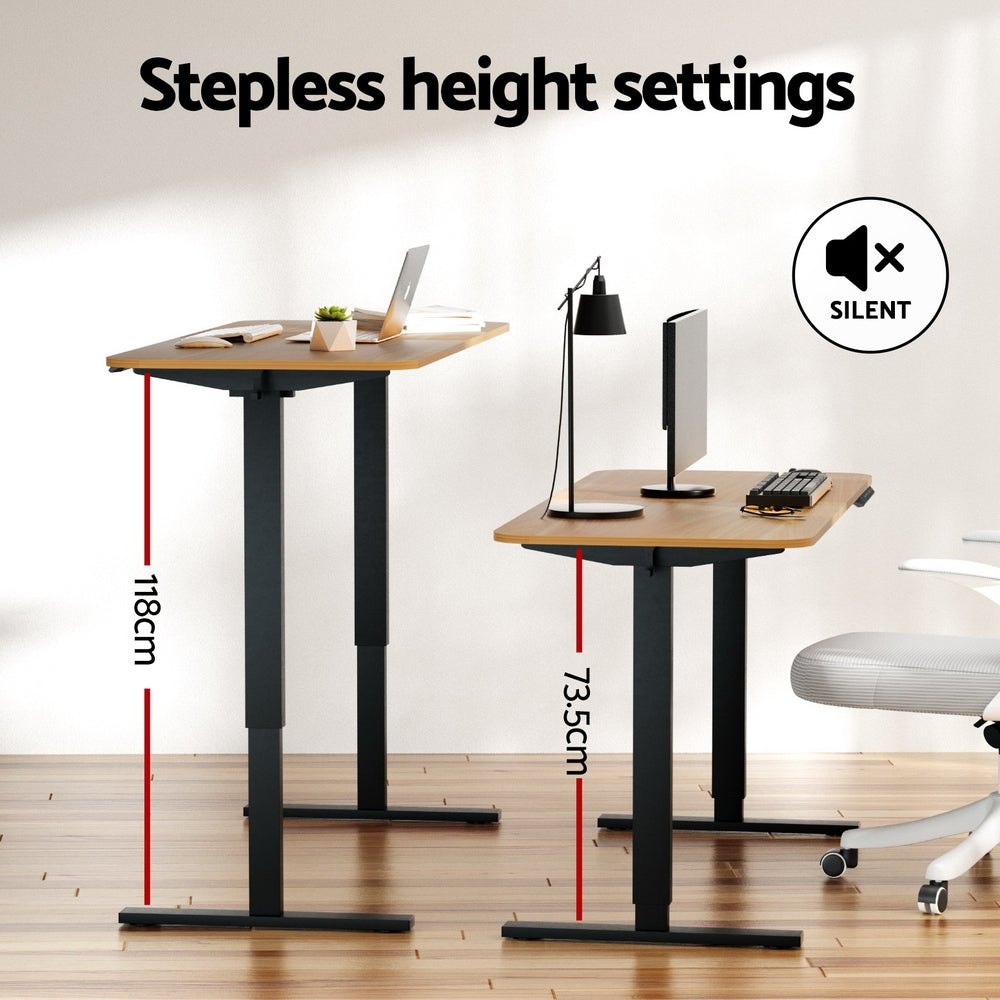 Desks: Artiss Electric Standing Desk 140cm Adjustable Height Motorised Home Office Desk Oak Black