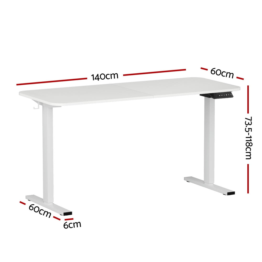 Desks: Artiss Electric Standing Desk 140cm Adjustable Height Motorised Home Office Desk White