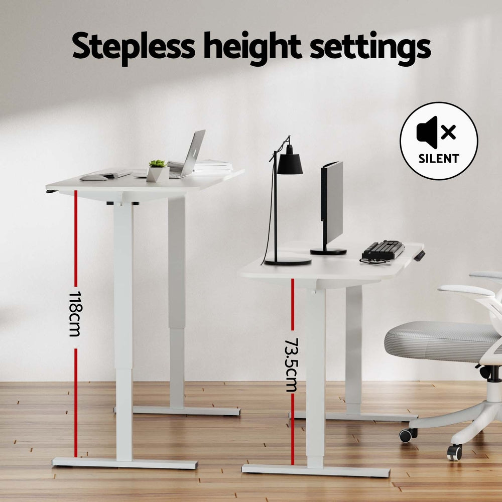Desks: Artiss Electric Standing Desk 140cm Adjustable Height Motorised Home Office Desk White