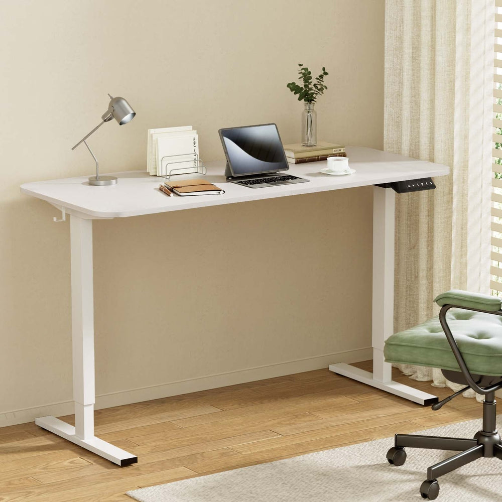 Desks: Artiss Electric Standing Desk 140cm Adjustable Height Motorised Home Office Desk White